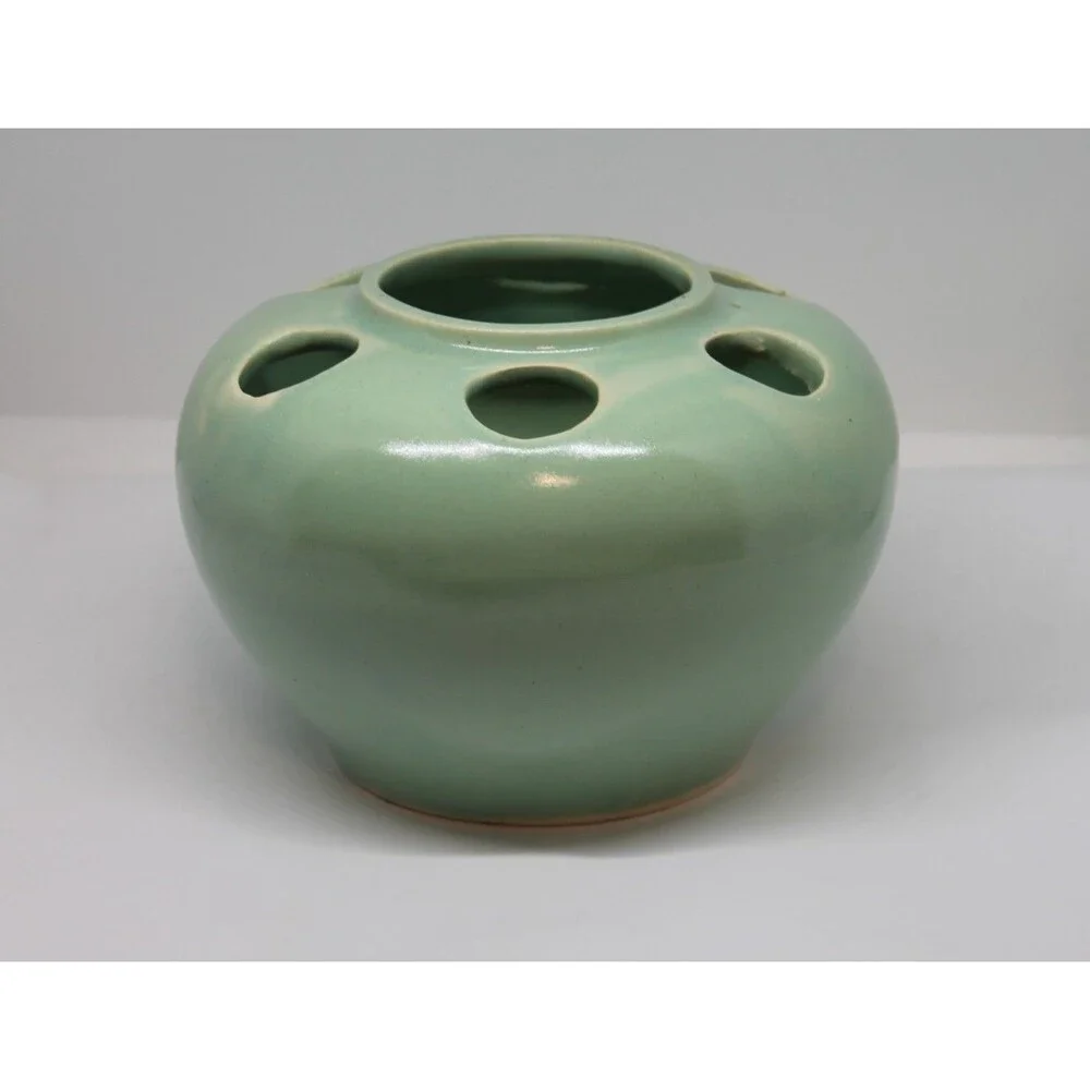 Vintage Pottery / Decorative Flower Frog Vase  Green 4.5